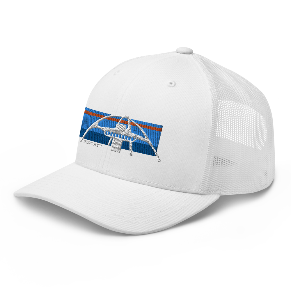 Lax Airport Theme Building Retro Trucker Hat from OsoPorto | Los Angeles, CA White/White