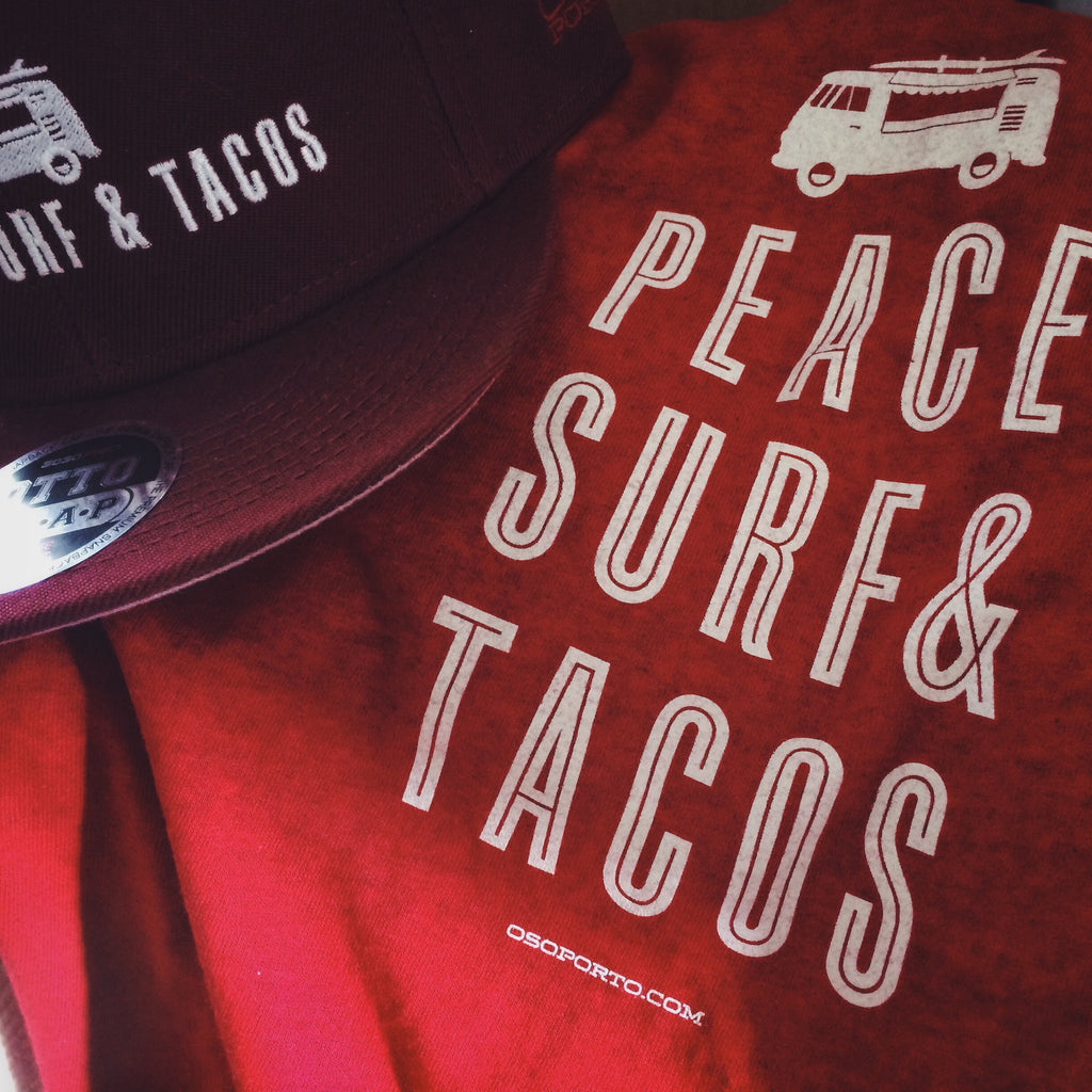 Peace Surf Tacos t-shirt and hat with vw kombi surf van bus