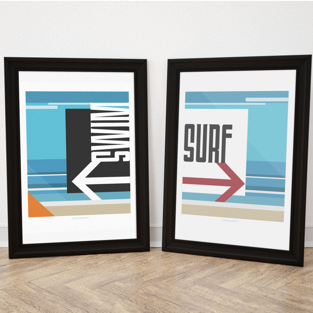 Swim or Surf poster set modern minimal California Beach art