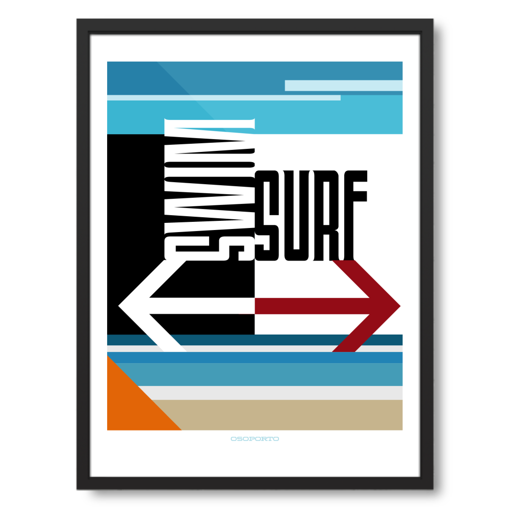 18x24 framed - Swim or Surf Sign Modern Minimal Art Poster