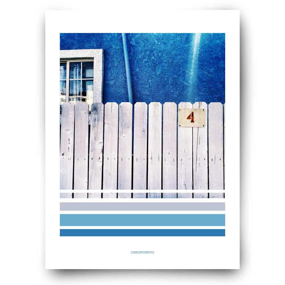California beach town graphic photography blue fence poster